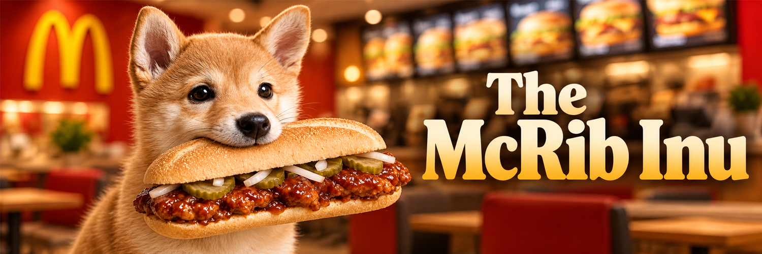 The McRib Inu banner — Shiba with McRib in the booth